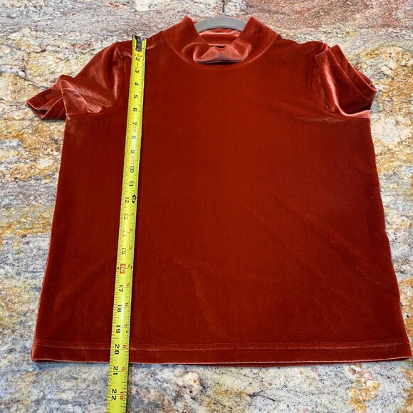 Madewell Velvet Mockneck Tee - Burnished Rust/Orange - NWOT - XS - Picture 10 of 14